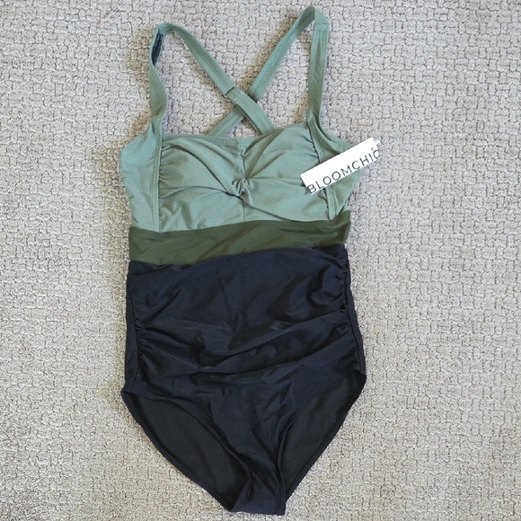 BloomChic Green and Black One Piece Swimsuit - Picture 2 of 9